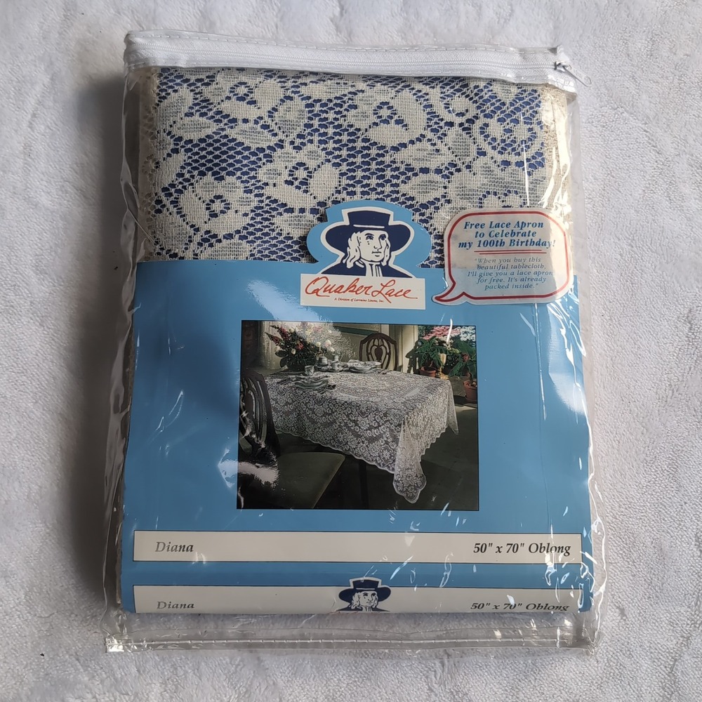 New‎ Quaker Lace Tablecloth Diana Natural 50x70 Oblong Vintage Floral Cotton NOS